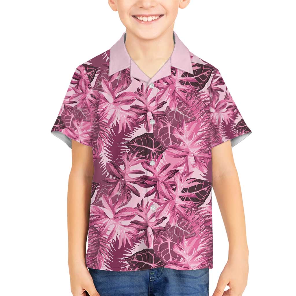 Hawaii Pink Tropical Leaves Family Matching Tank Maxi Dress and Hawaiian Shirt - Polynesian Pride