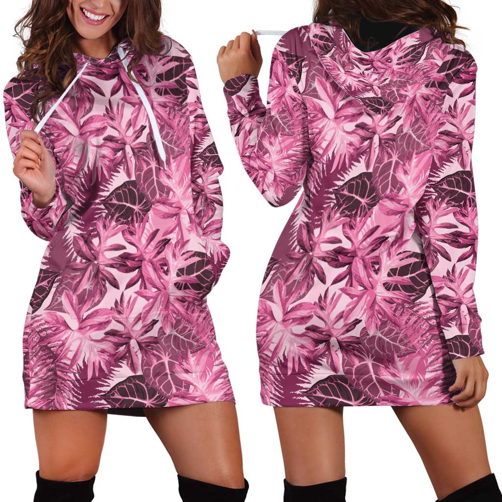 Hawaii Pink Tropical Leaves Hoodie Dress - Polynesian Pride
