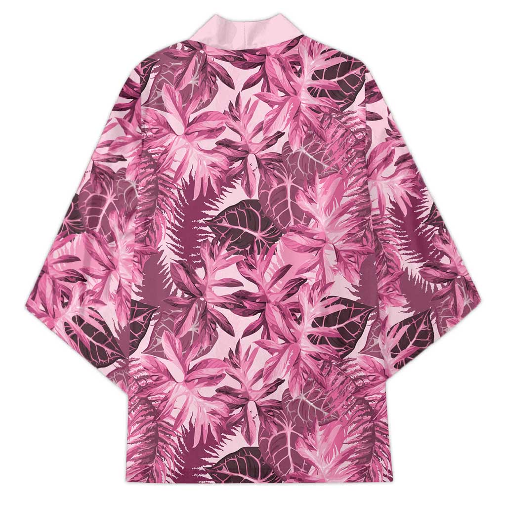 Hawaii Pink Tropical Leaves Kimono - Polynesian Pride