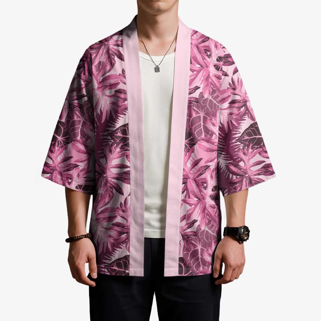 Hawaii Pink Tropical Leaves Kimono - Polynesian Pride