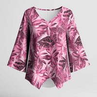 Hawaii Pink Tropical Leaves Kimono Sleeve Blouse - Polynesian Pride