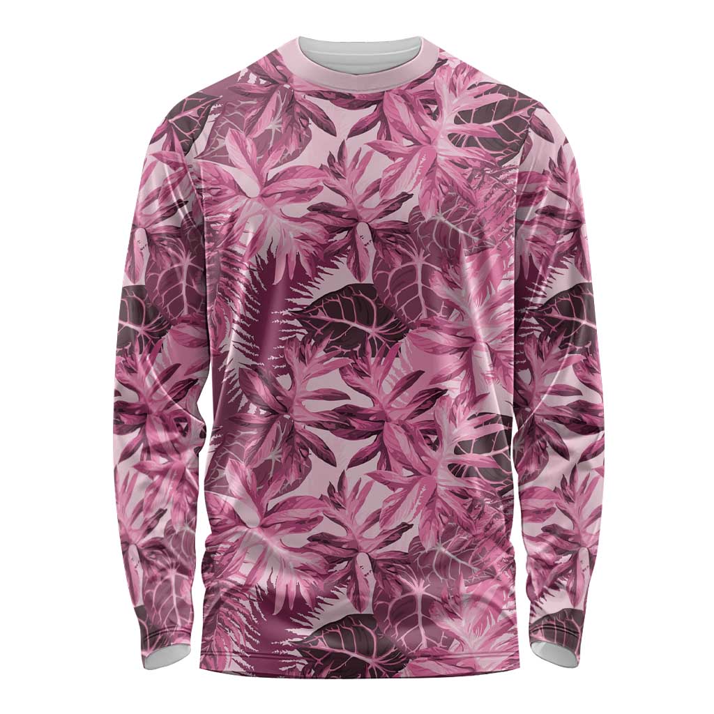 Hawaii Pink Tropical Leaves Long Sleeve Shirt - Polynesian Pride