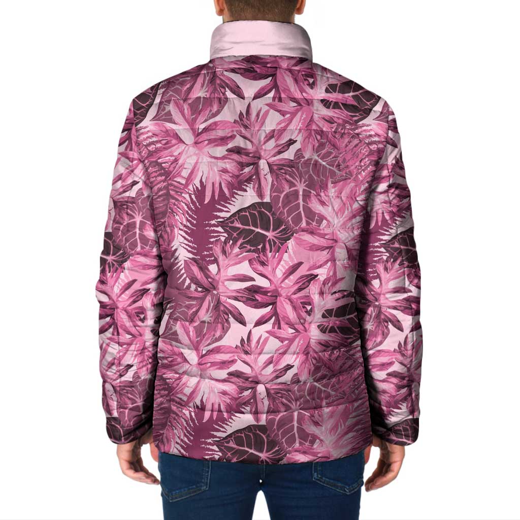 Hawaii Pink Tropical Leaves Padded Jacket - Polynesian Pride