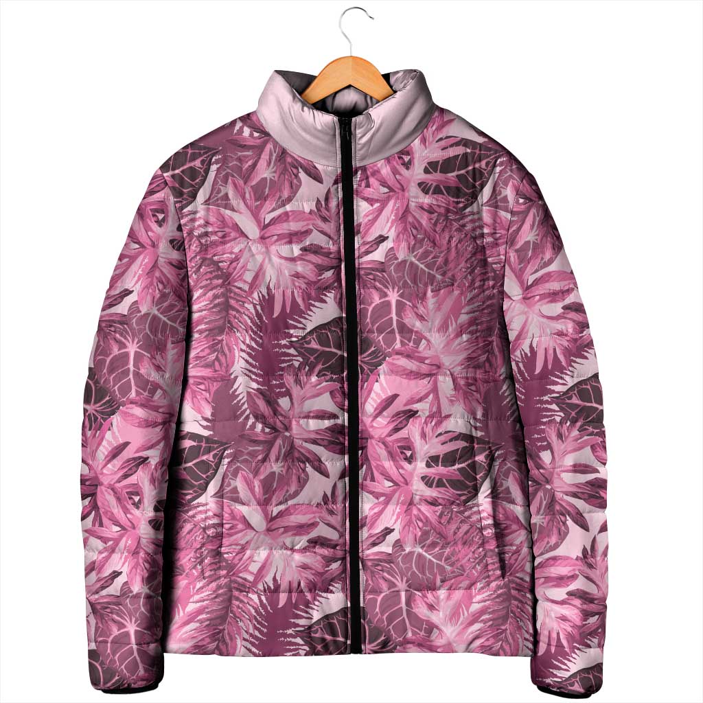 Hawaii Pink Tropical Leaves Padded Jacket - Polynesian Pride