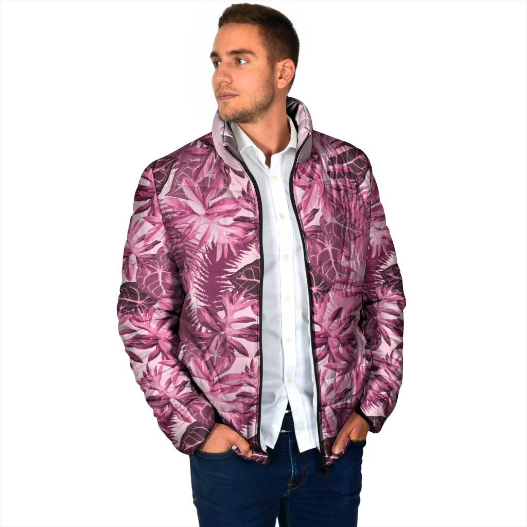 Hawaii Pink Tropical Leaves Padded Jacket - Polynesian Pride