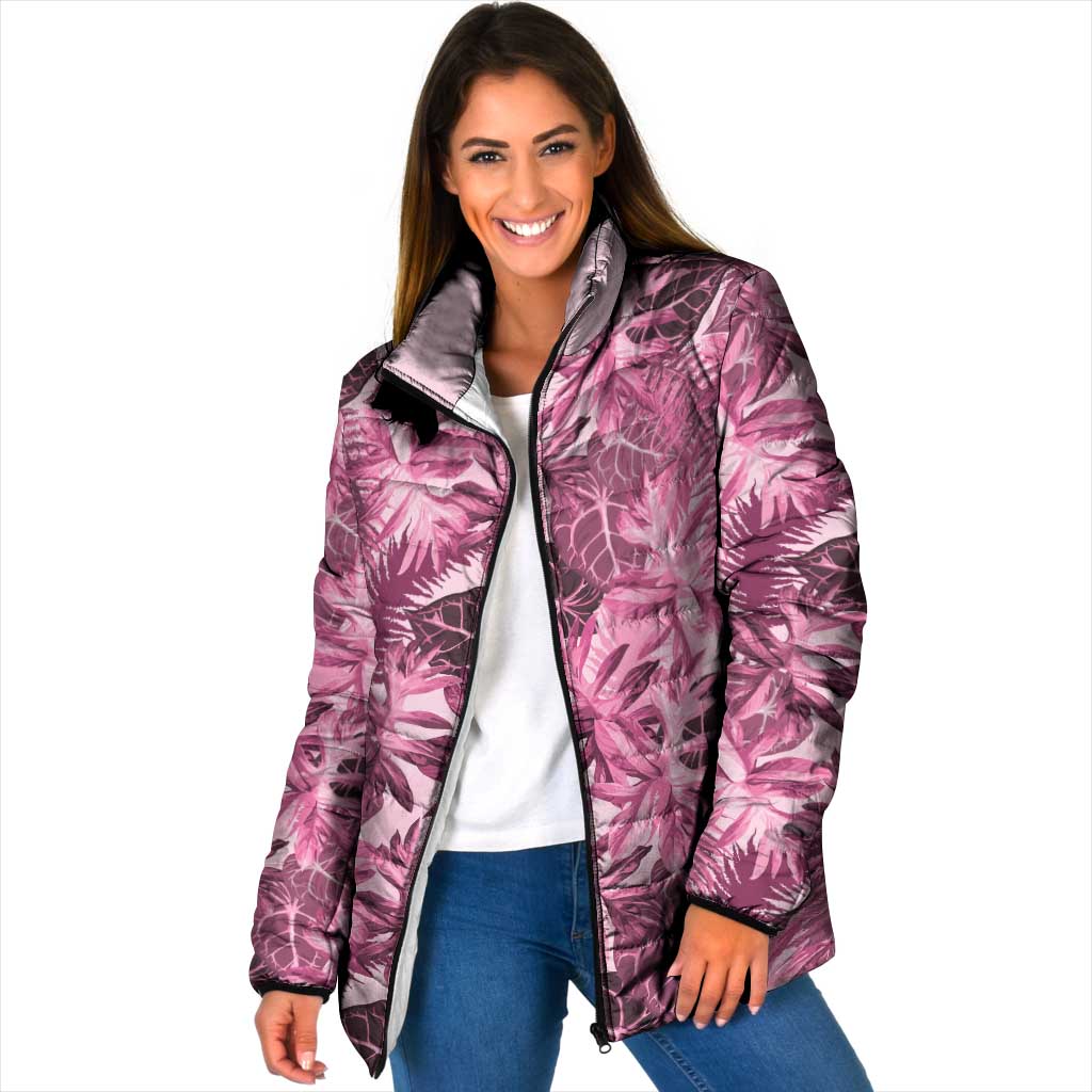 Hawaii Pink Tropical Leaves Padded Jacket - Polynesian Pride