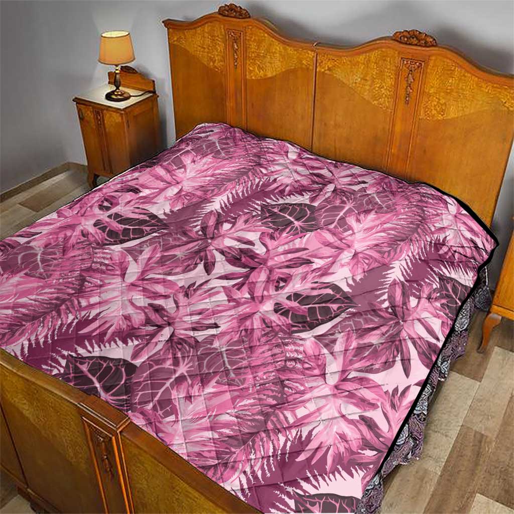 Hawaii Pink Tropical Leaves Quilt - Polynesian Pride