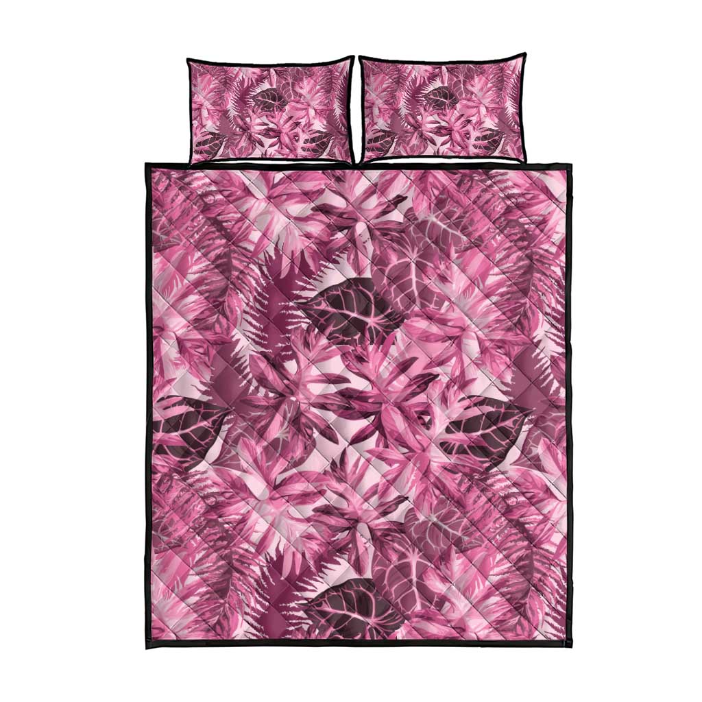 Hawaii Pink Tropical Leaves Quilt Bed Set - Polynesian Pride
