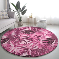 Hawaii Pink Tropical Leaves Round Carpet - Polynesian Pride