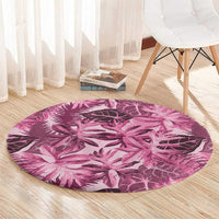 Hawaii Pink Tropical Leaves Round Carpet - Polynesian Pride