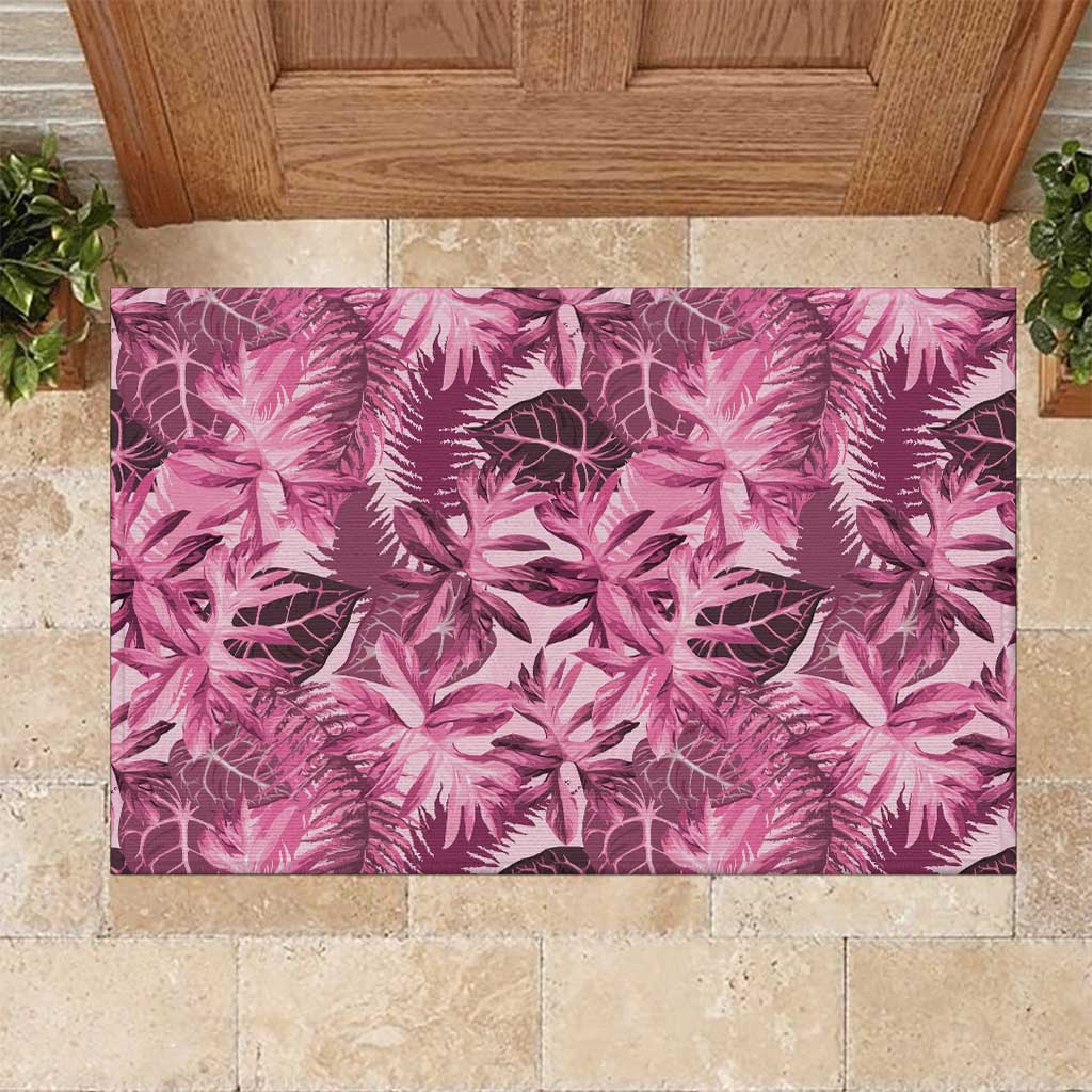 Hawaii Pink Tropical Leaves Rubber Doormat - Polynesian Pride