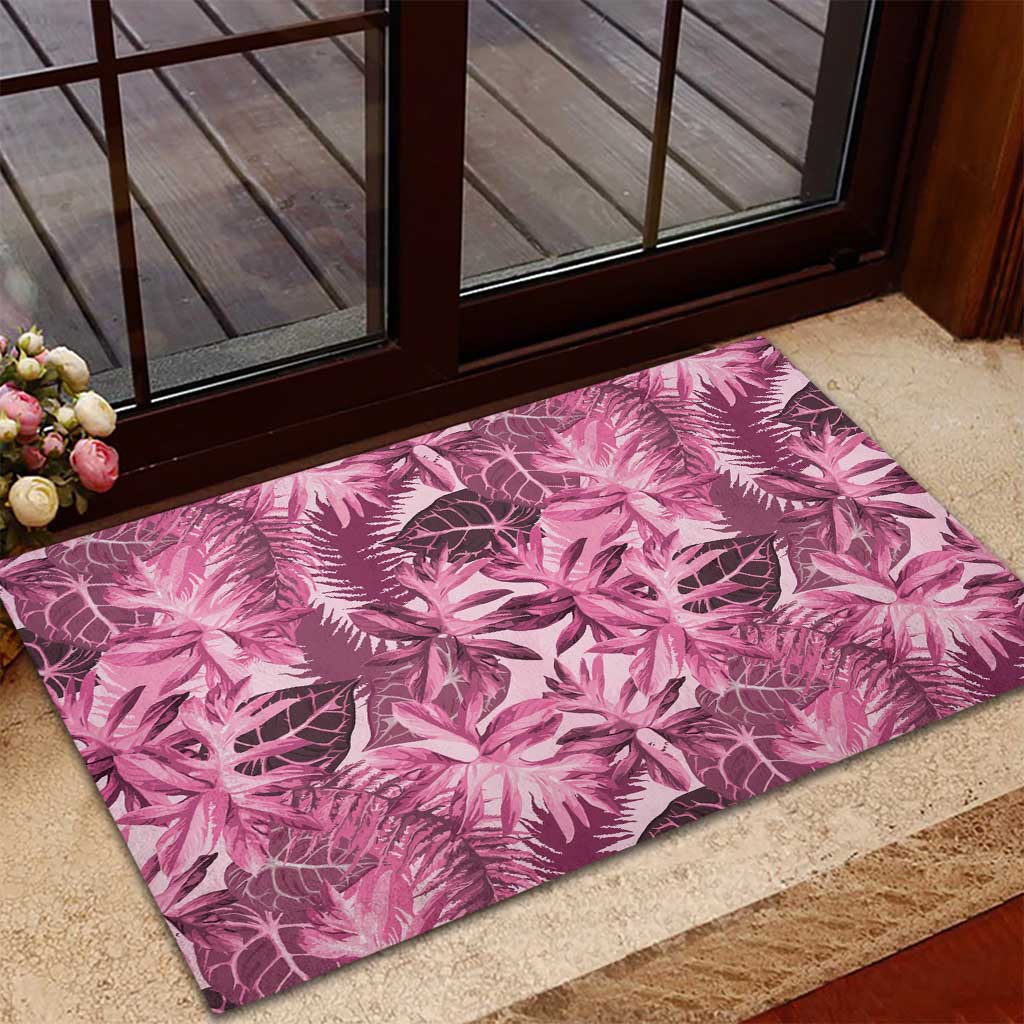 Hawaii Pink Tropical Leaves Rubber Doormat - Polynesian Pride