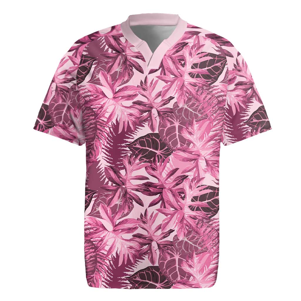 Hawaii Pink Tropical Leaves Rugby Jersey - Polynesian Pride