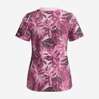 Hawaii Pink Tropical Leaves Scrub Top - Polynesian Pride