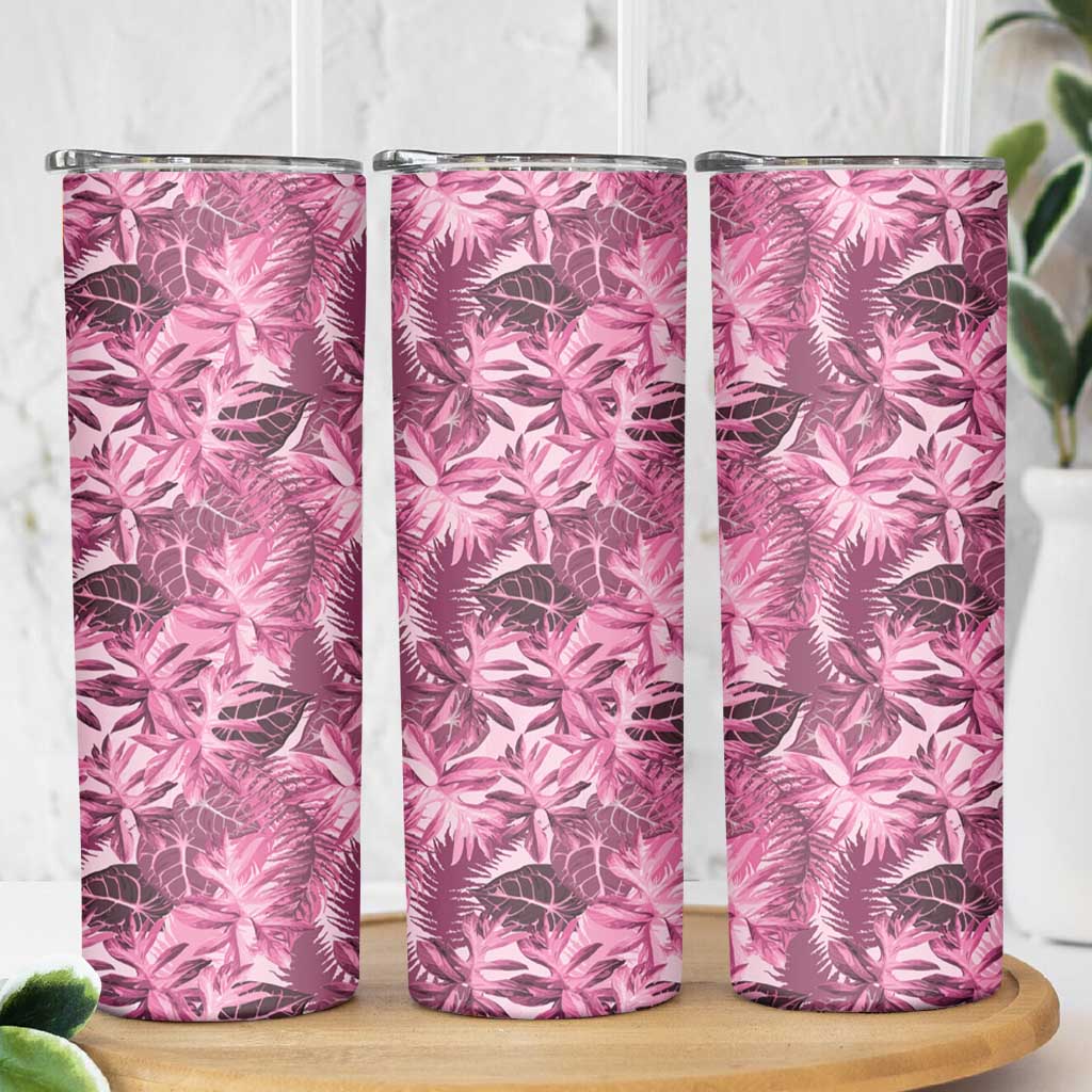 Hawaii Pink Tropical Leaves Skinny Tumbler - Polynesian Pride