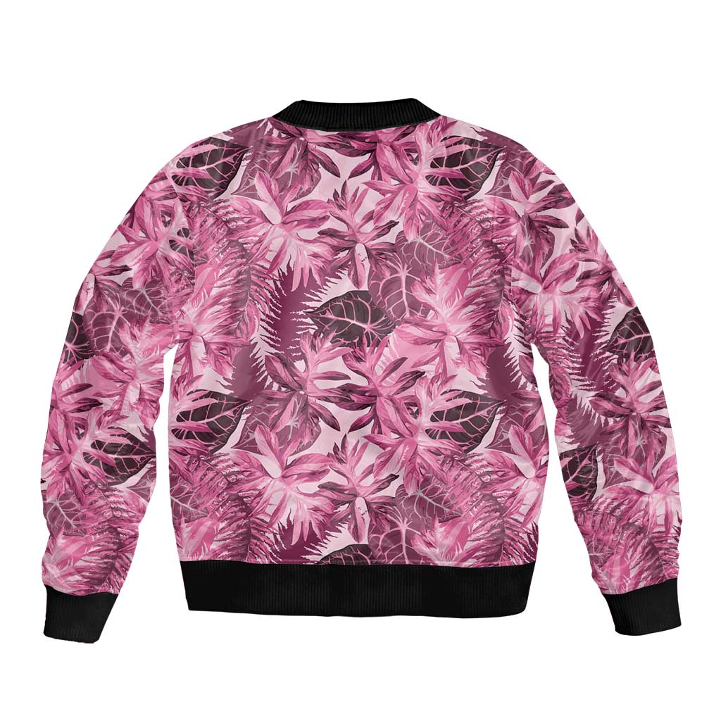 Hawaii Pink Tropical Leaves Sleeve Zip Bomber Jacket - Polynesian Pride