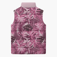 Hawaii Pink Tropical Leaves Sleeveless Puffer Jacket - Polynesian Pride