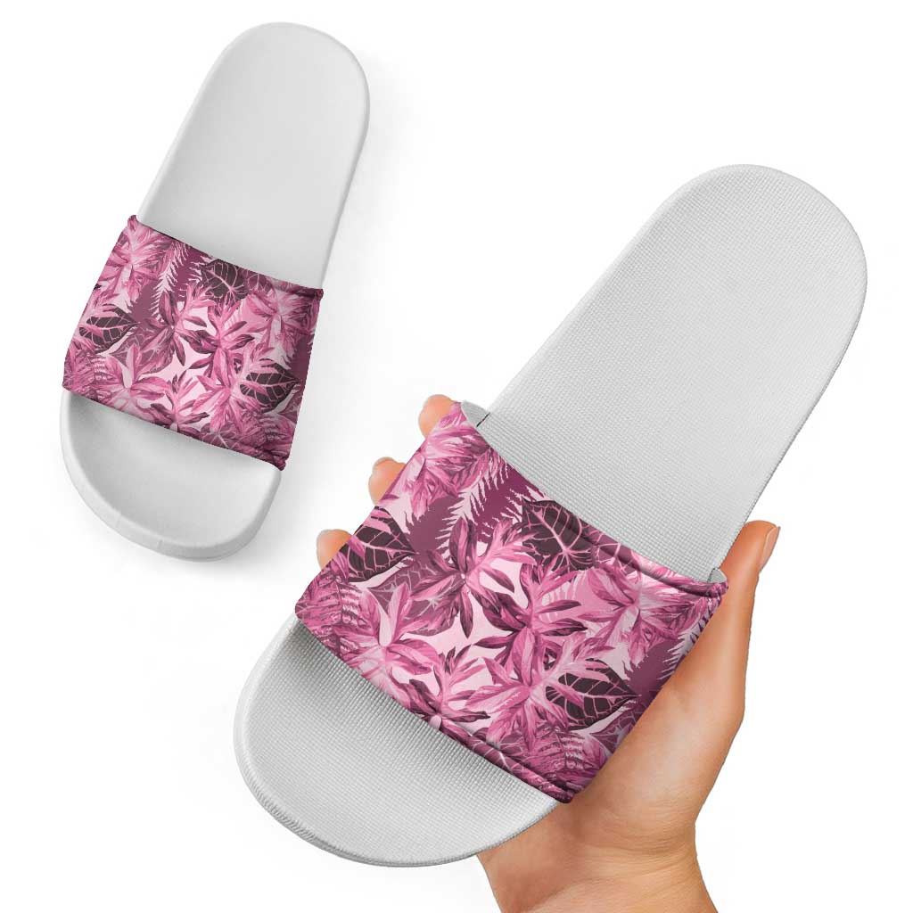 Hawaii Pink Tropical Leaves Slide Sandals - Polynesian Pride
