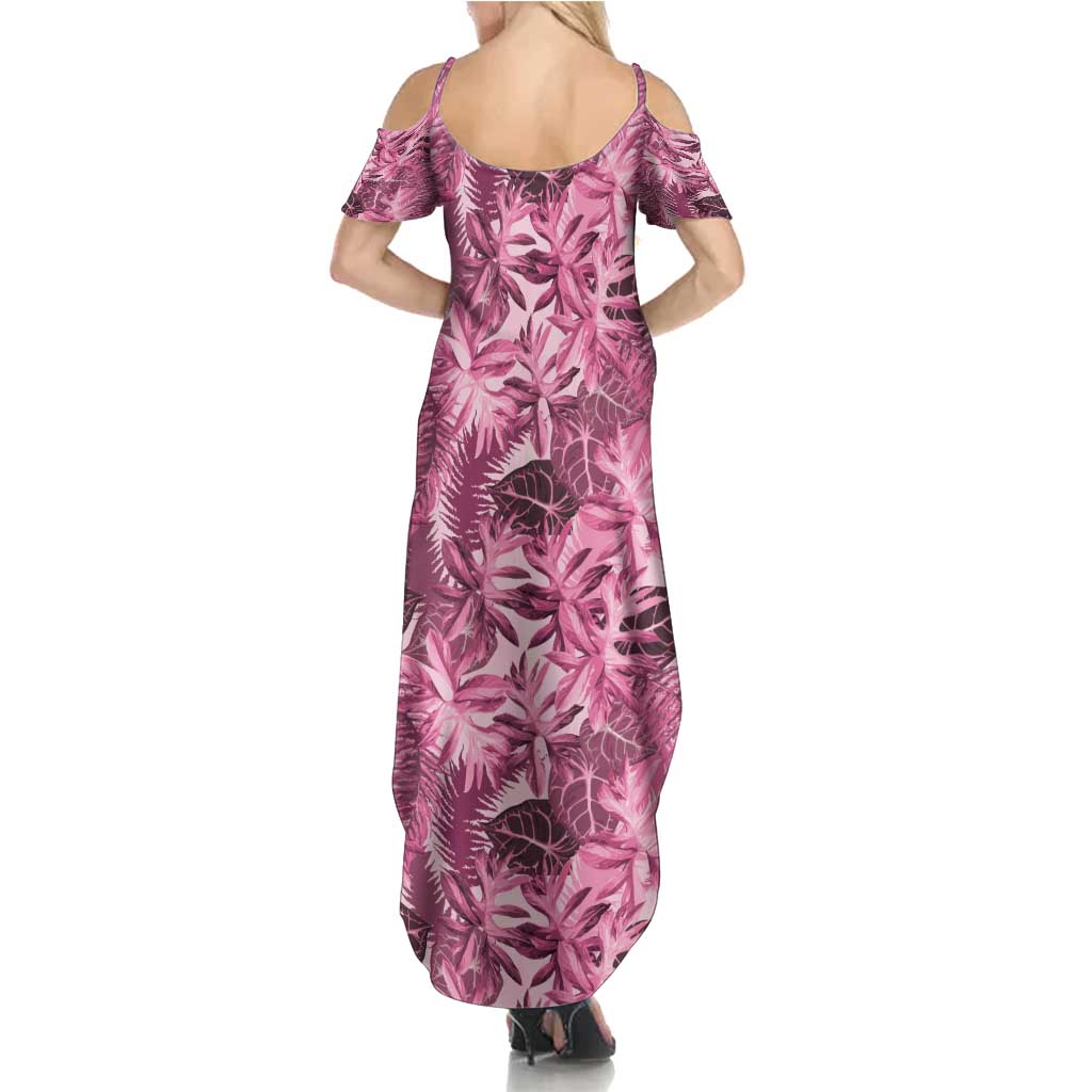 Hawaii Pink Tropical Leaves Summer Maxi Dress - Polynesian Pride