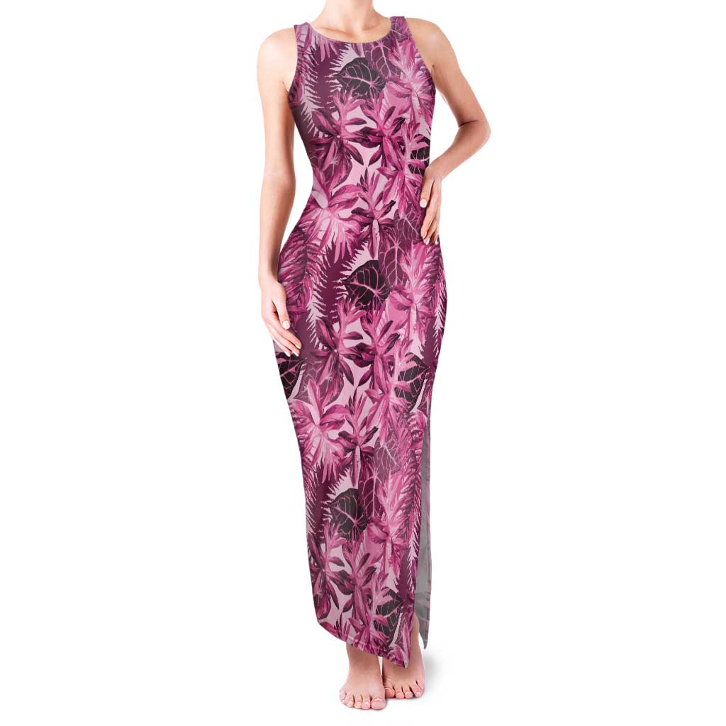 Hawaii Pink Tropical Leaves Tank Maxi Dress - Polynesian Pride