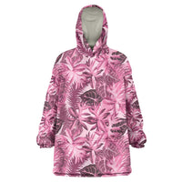 Hawaii Pink Tropical Leaves Wearable Blanket Hoodie - Polynesian Pride