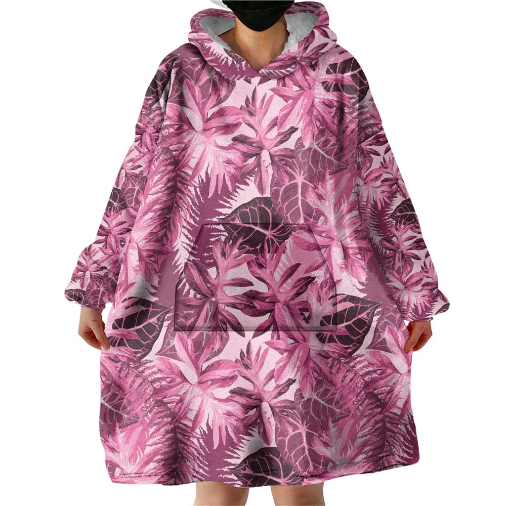 Hawaii Pink Tropical Leaves Wearable Blanket Hoodie - Polynesian Pride