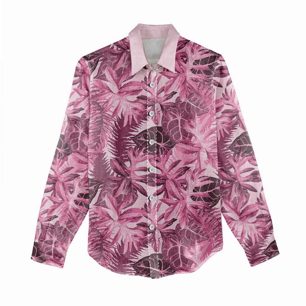 Hawaii Pink Tropical Leaves Women Casual Shirt - Polynesian Pride