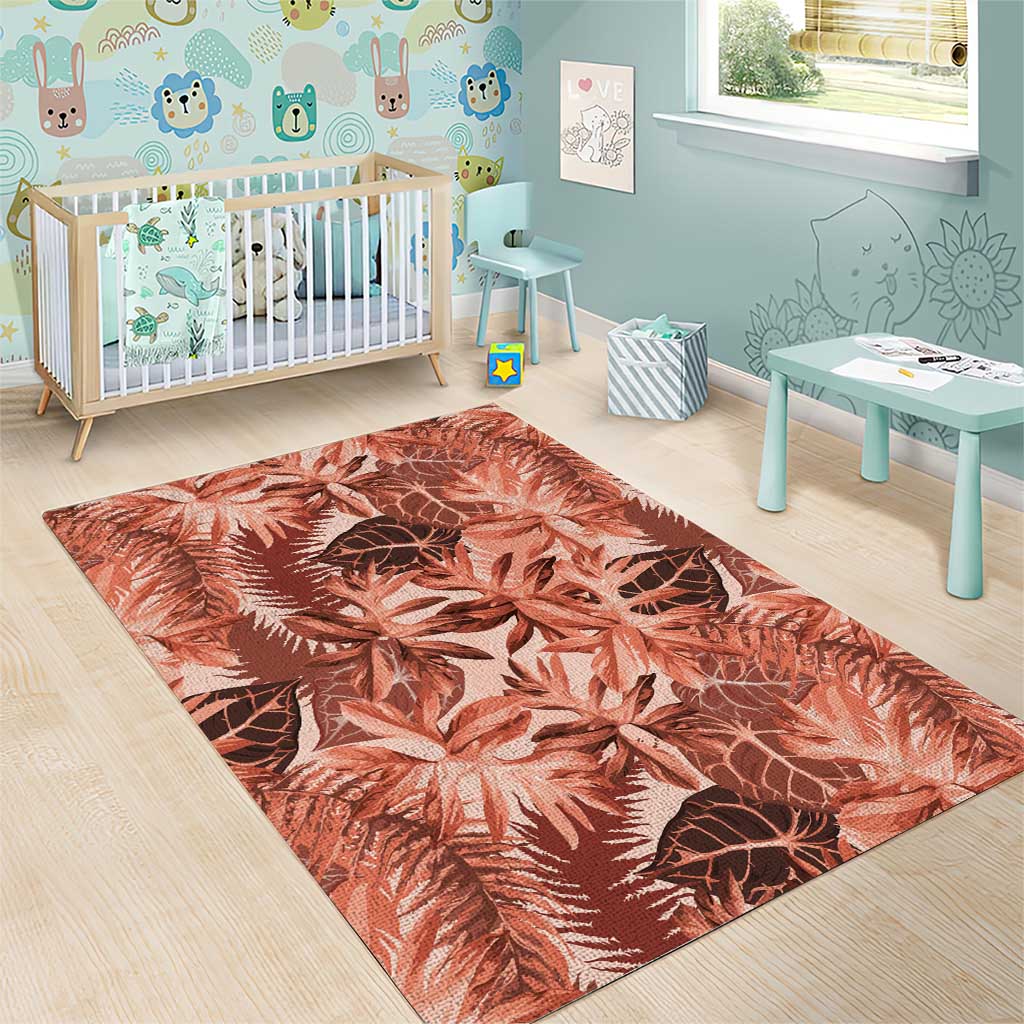 Hawaii Red Brown Tropical Leaves Area Rug - Polynesian Pride
