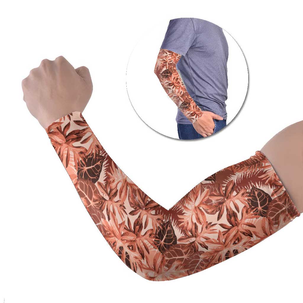 Hawaii Red Brown Tropical Leaves Arm Sleeves - Polynesian Pride