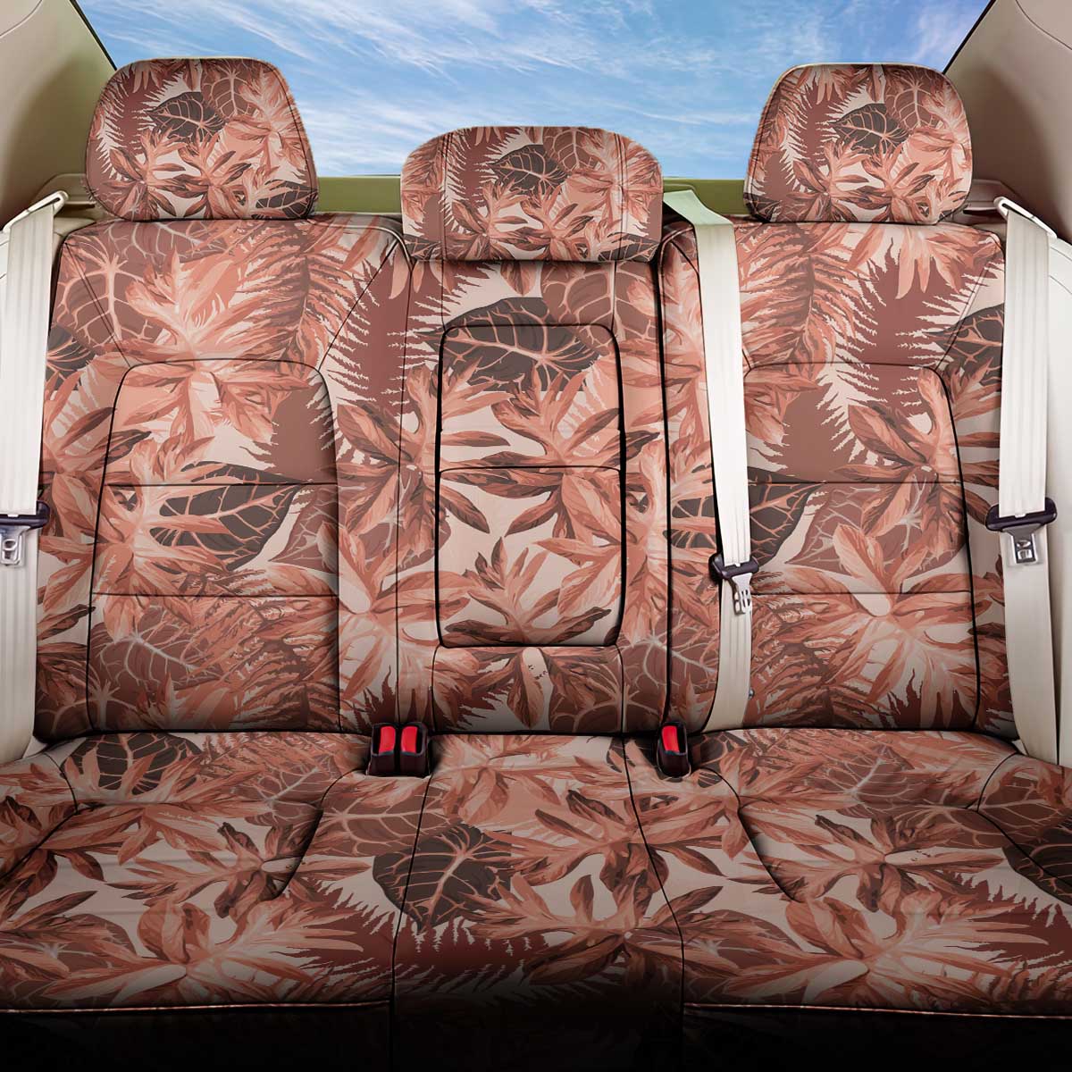 Hawaii Red Brown Tropical Leaves Back Car Seat Cover - Polynesian Pride