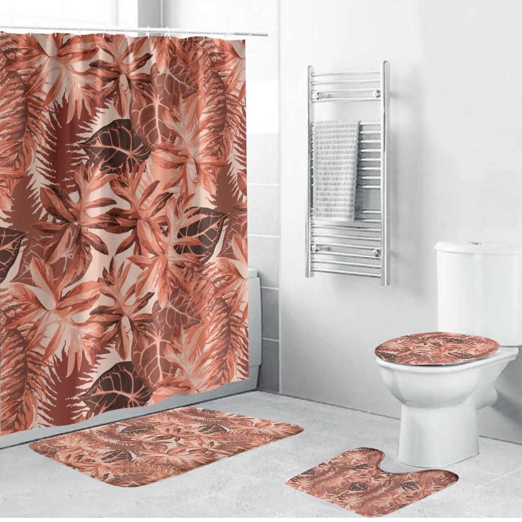 Hawaii Red Brown Tropical Leaves Bathroom Set - Polynesian Pride