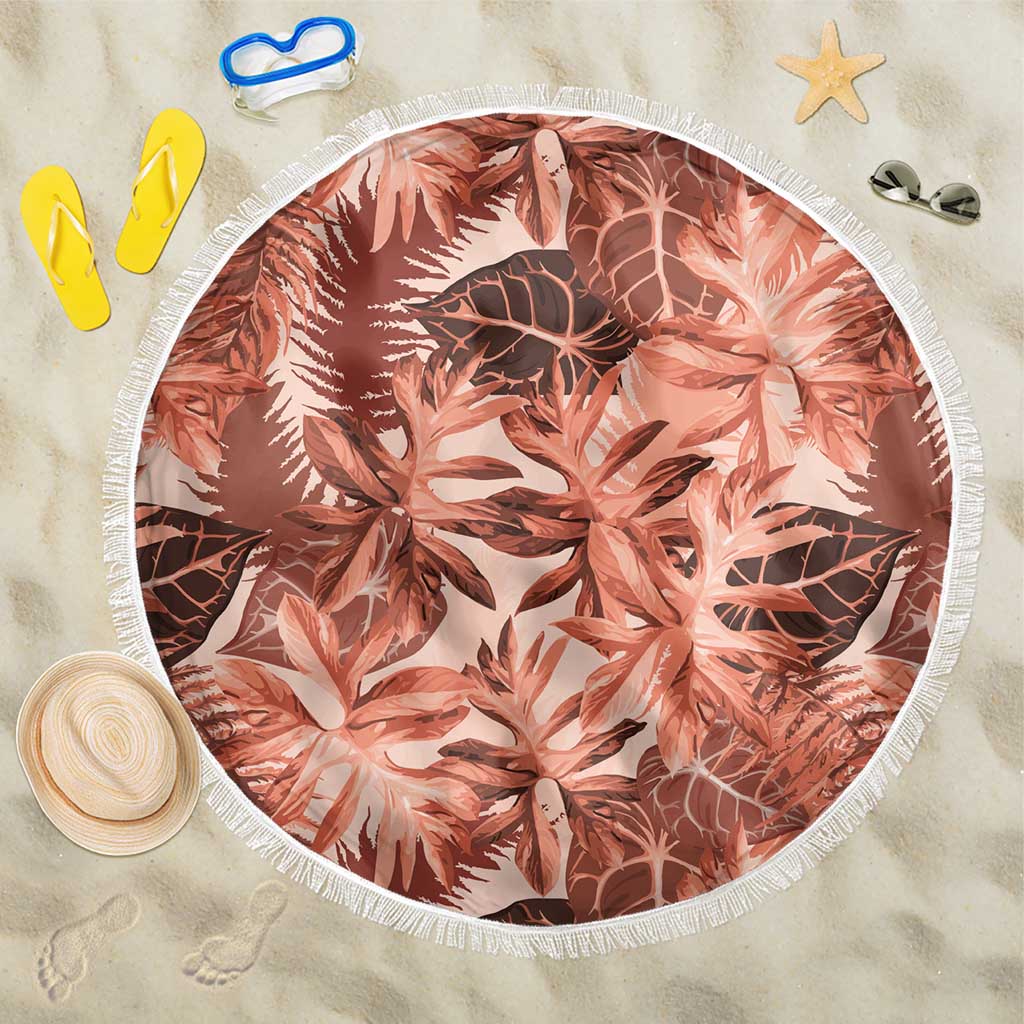 Hawaii Red Brown Tropical Leaves Beach Blanket - Polynesian Pride