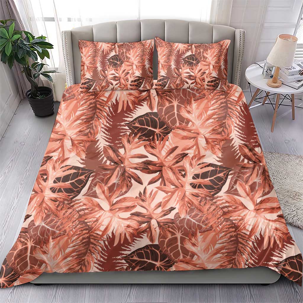 Hawaii Red Brown Tropical Leaves Bedding Set - Polynesian Pride