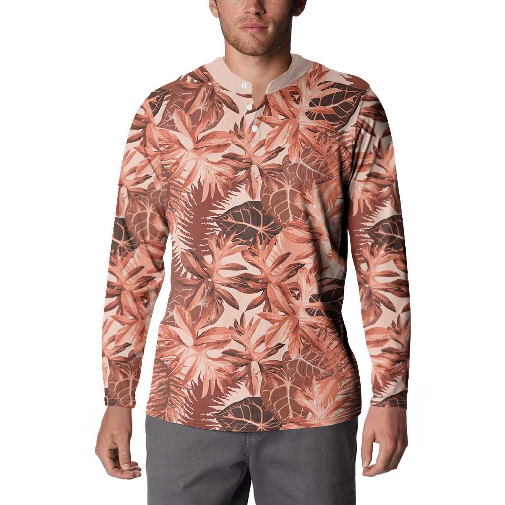 Hawaii Red Brown Tropical Leaves Button Sweatshirt - Polynesian Pride
