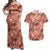 Hawaii Red Brown Tropical Leaves Couples Matching Off Shoulder Maxi Dress and Hawaiian Shirt - Polynesian Pride