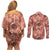 Hawaii Red Brown Tropical Leaves Couples Matching Off Shoulder Short Dress and Long Sleeve Button Shirt - Polynesian Pride