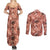 Hawaii Red Brown Tropical Leaves Couples Matching Summer Maxi Dress and Long Sleeve Button Shirt - Polynesian Pride