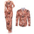 Hawaii Red Brown Tropical Leaves Couples Matching Tank Maxi Dress and Long Sleeve Button Shirt - Polynesian Pride