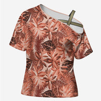 Hawaii Red Brown Tropical Leaves Cross Shoulder Shirt - Polynesian Pride