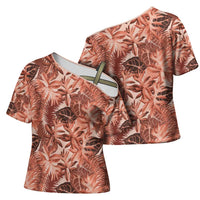 Hawaii Red Brown Tropical Leaves Cross Shoulder Shirt - Polynesian Pride
