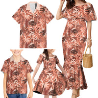 Hawaii Red Brown Tropical Leaves Family Matching Mermaid Dress and Hawaiian Shirt - Polynesian Pride