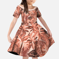 Hawaii Red Brown Tropical Leaves Family Matching Off The Shoulder Long Sleeve Dress and Hawaiian Shirt - Polynesian Pride