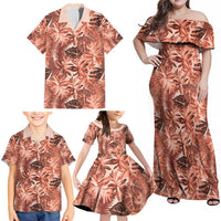Hawaii Red Brown Tropical Leaves Family Matching Off Shoulder Maxi Dress and Hawaiian Shirt - Polynesian Pride