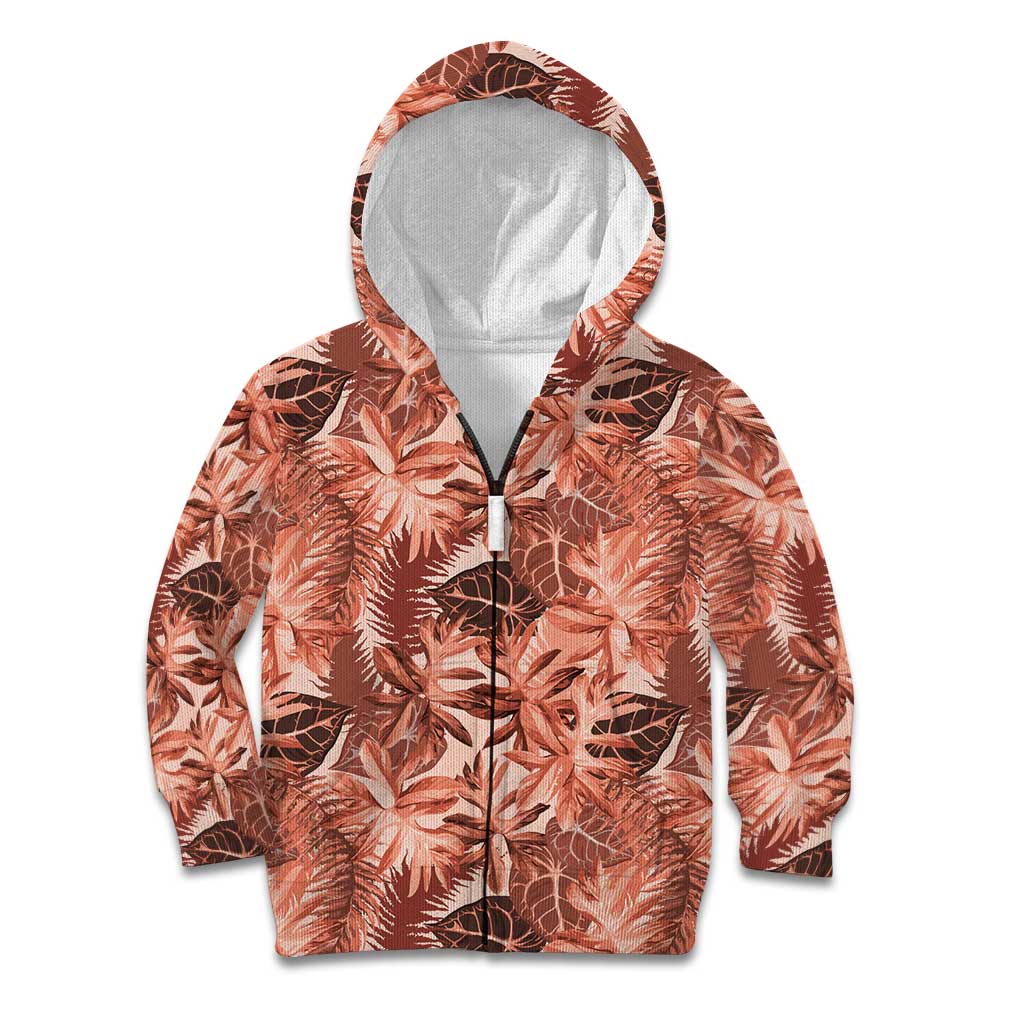 Hawaii Red Brown Tropical Leaves Kid Hoodie - Polynesian Pride