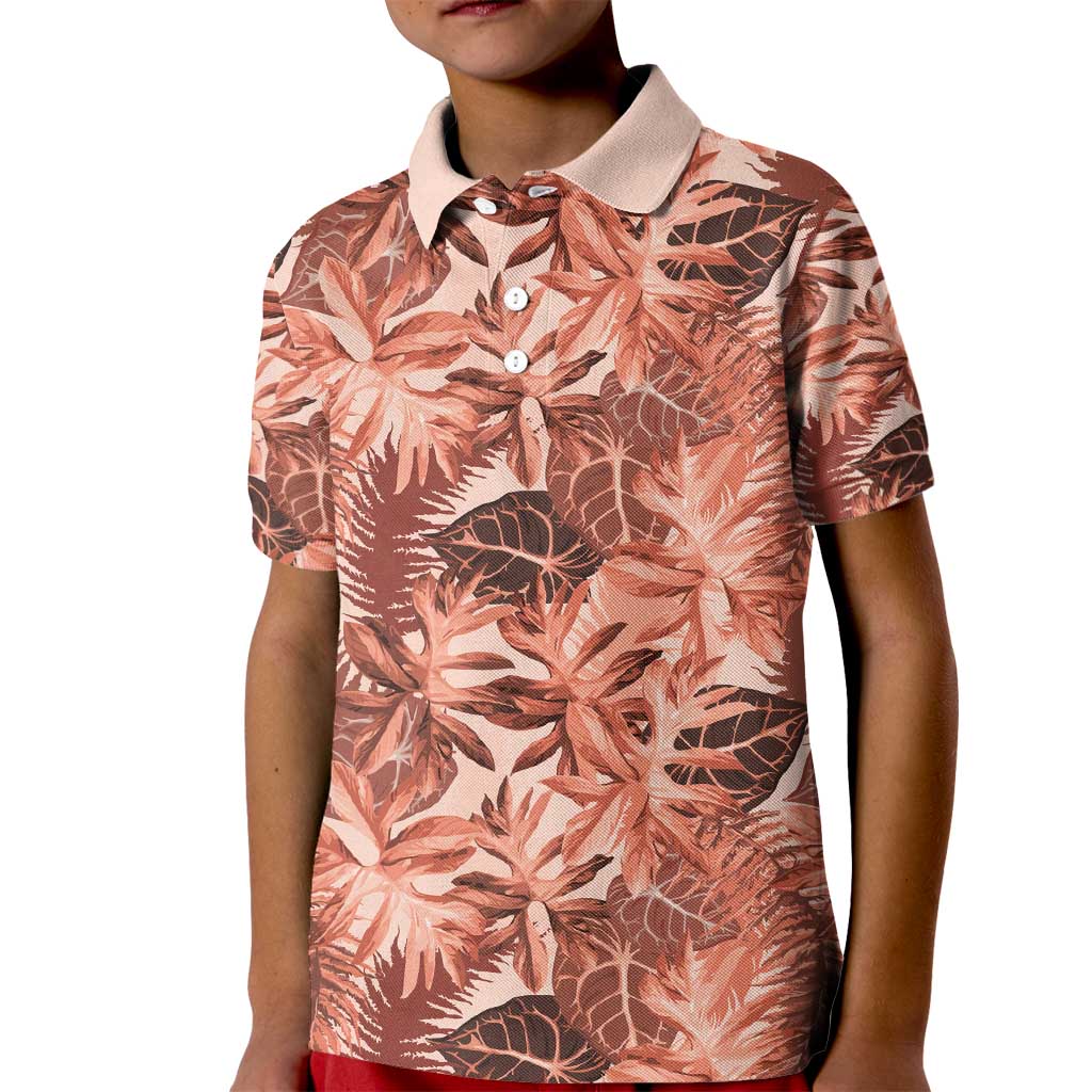 Hawaii Red Brown Tropical Leaves Kid Polo Shirt - Polynesian Pride