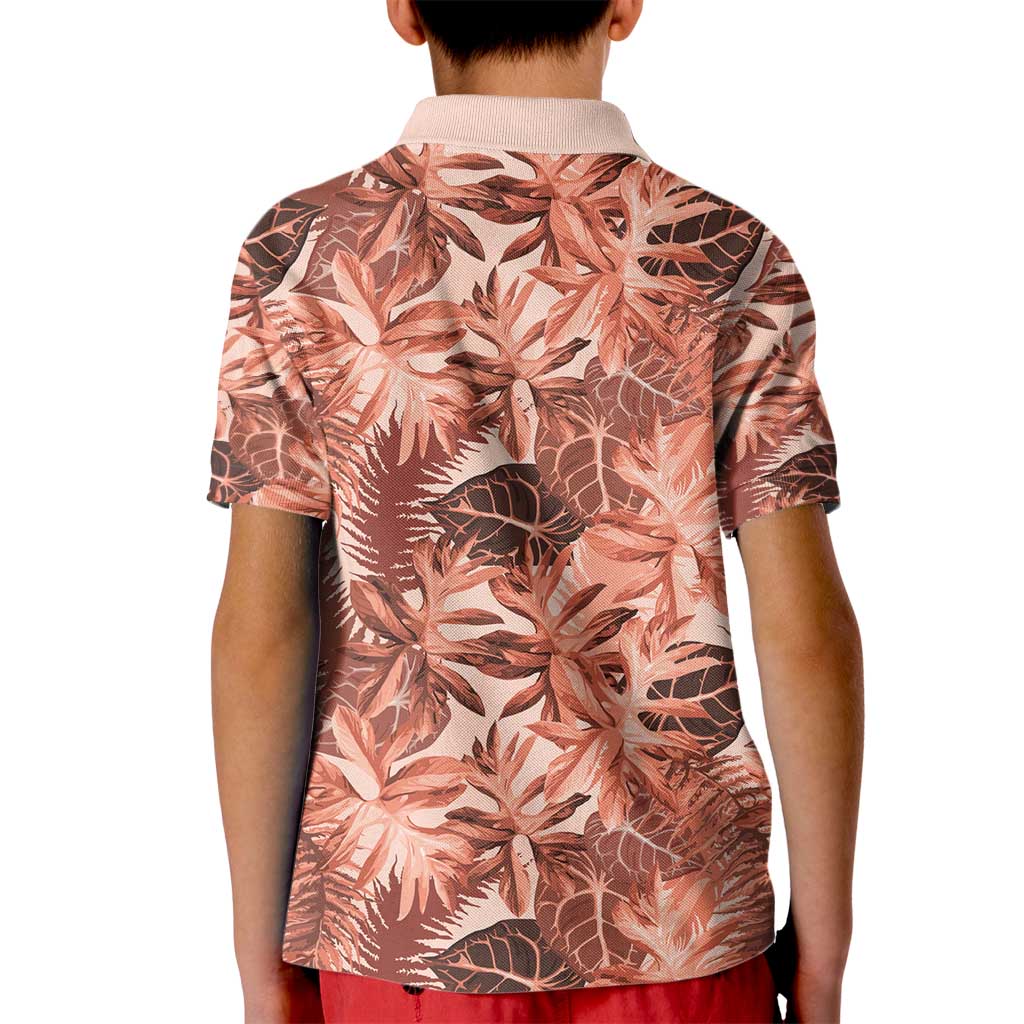 Hawaii Red Brown Tropical Leaves Kid Polo Shirt - Polynesian Pride