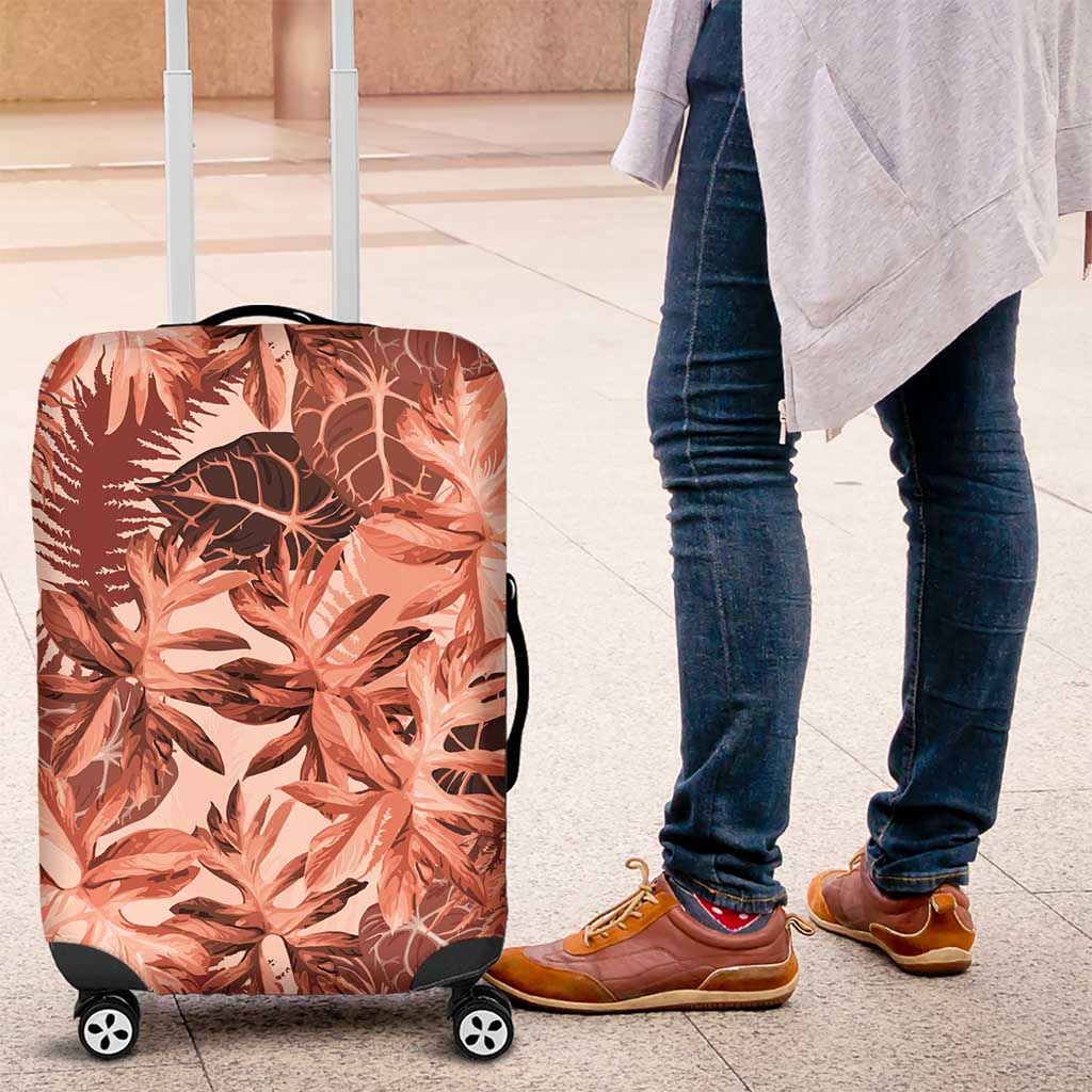 Hawaii Red Brown Tropical Leaves Luggage Cover - Polynesian Pride