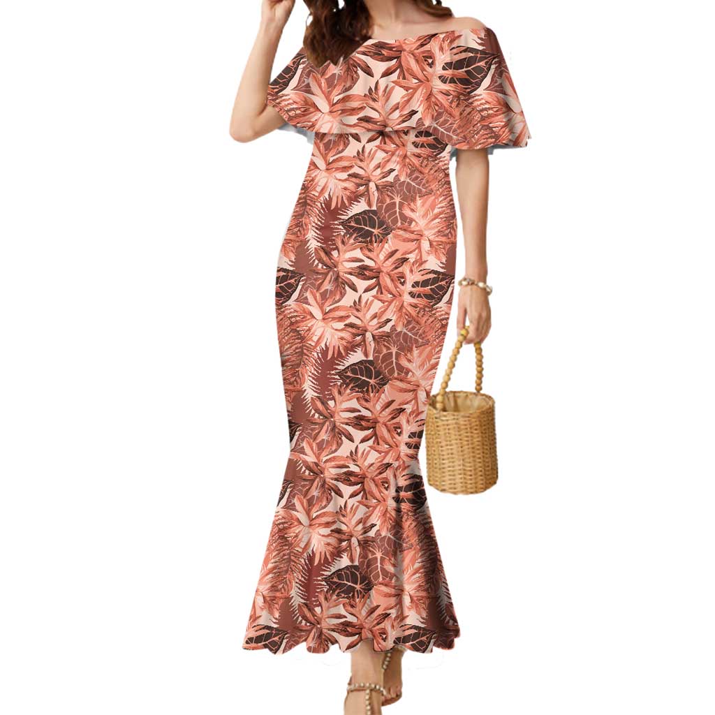 Hawaii Red Brown Tropical Leaves Mermaid Dress - Polynesian Pride