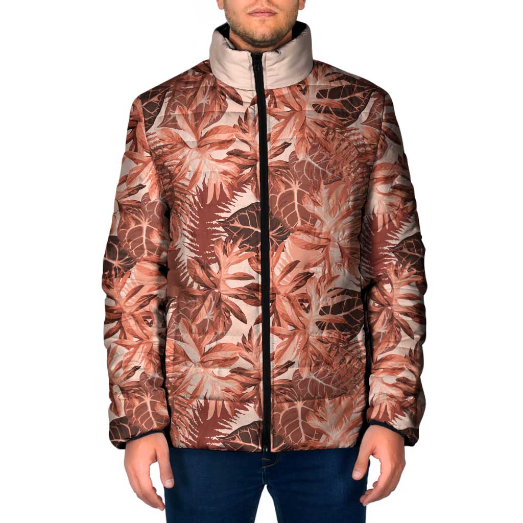 Hawaii Red Brown Tropical Leaves Padded Jacket - Polynesian Pride