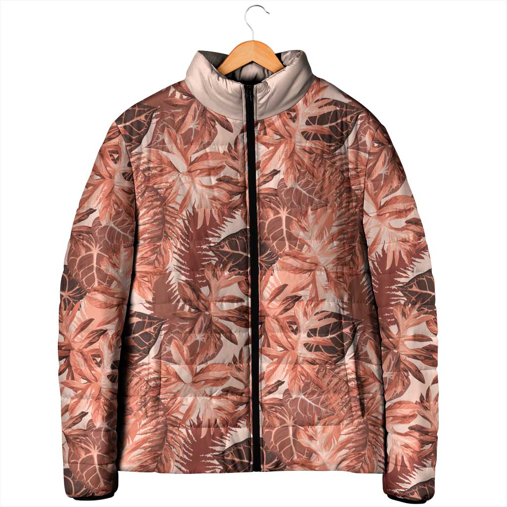 Hawaii Red Brown Tropical Leaves Padded Jacket - Polynesian Pride